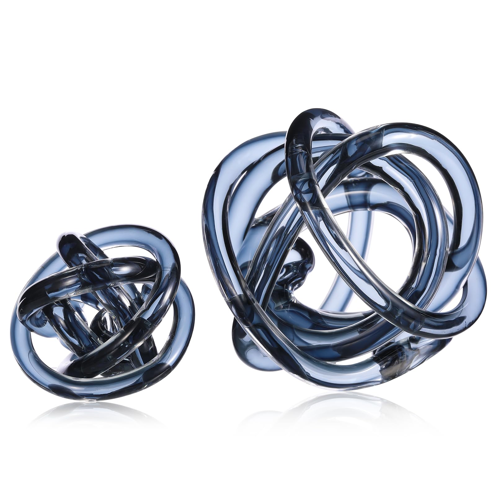 Tioncy 2 Pcs Decorative Ball Glass Knot Decor 3.9''/5.9'' Large Orbit Glass Ball for Shelf Accents Tabletop Centerpiece Abstract Decoration for Room Living Room Modern Art Sculpture(Teal)