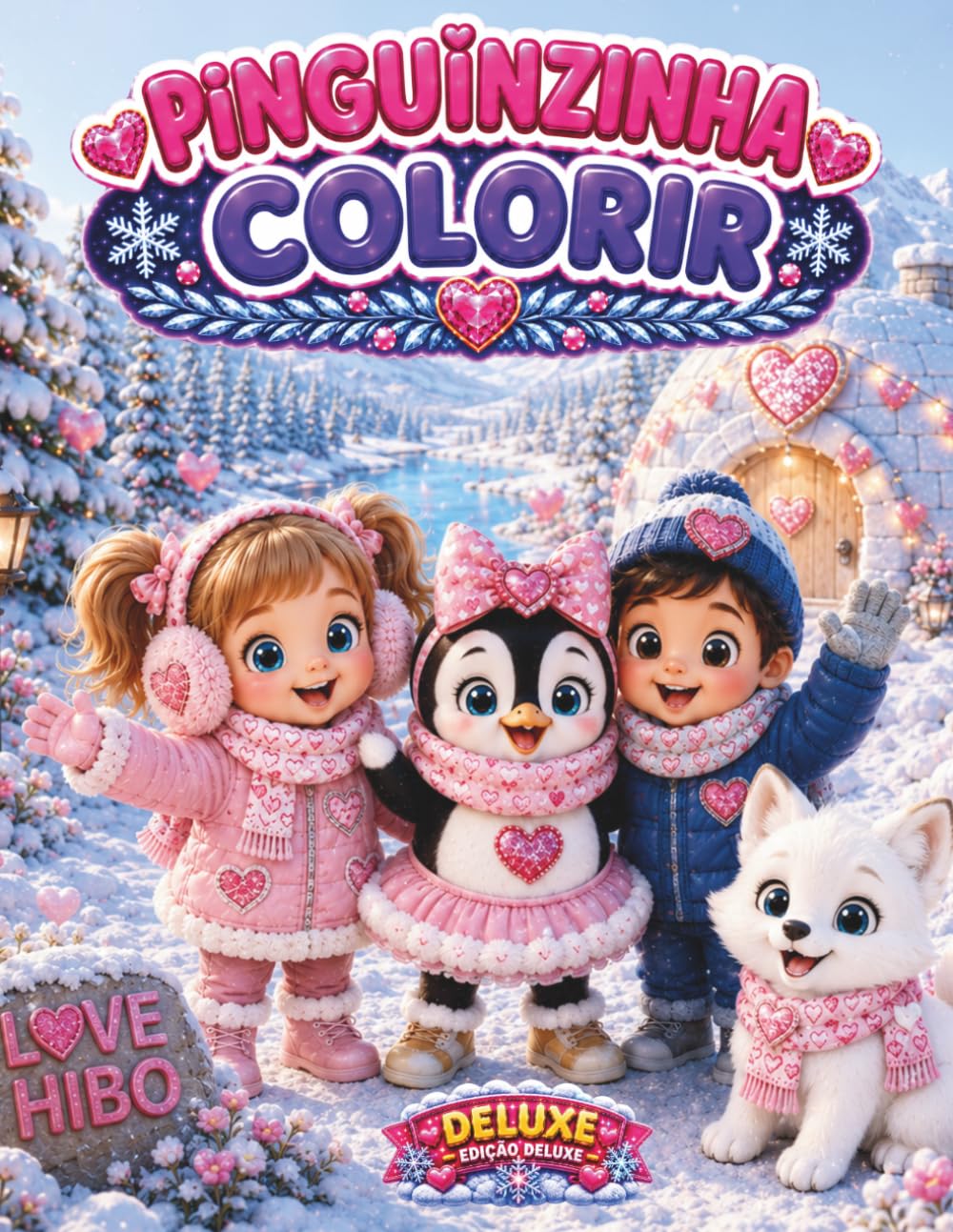 Pinguinzinha Deluxe O Vale dos Corações: Livro de Colorir com Adoráveis Amigos do Ártico, Aventuras Mágicas de Inverno, Iglus Aconchegantes e Encantadores Animais da Neve para Meninas de 3 a 5 Anos