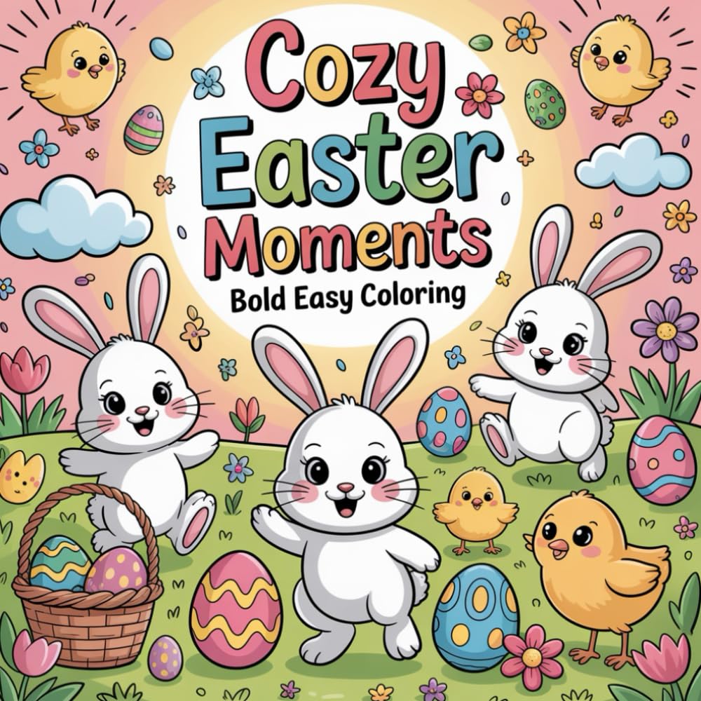 Cozy Easter Moments Bold Easy Coloring: Cute coloring book for kids, coloring book for adults, kawaii coloring book, Coloring Book for Adults and Kids, Bold and Easy, spring holiday fun