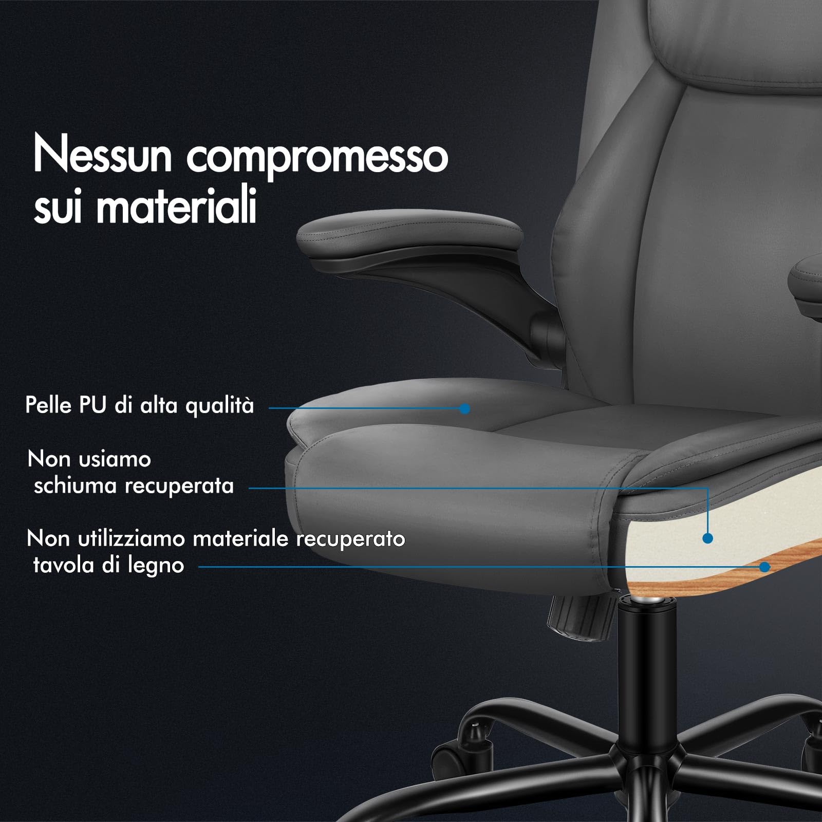 ALFORDSON Sedia da Ufficio Ergonomica con Massaggio, Supporto Lombare, Sedia Scrivania Poltrona Girevole ad Altezza Regolabile per Ufficio e Studio Sala Riunioni,Portante di 150 kg, Similpelle(Grigia)