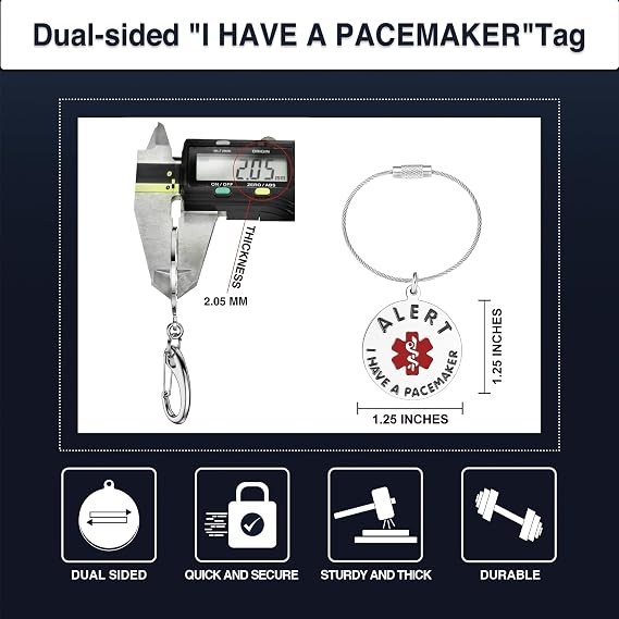 Divoti I Have A Pacemaker Bag Tag 1.25 - with Cable Loop | Pre-Engraved Stainless Steel Dual-Sided | Bold Lettering