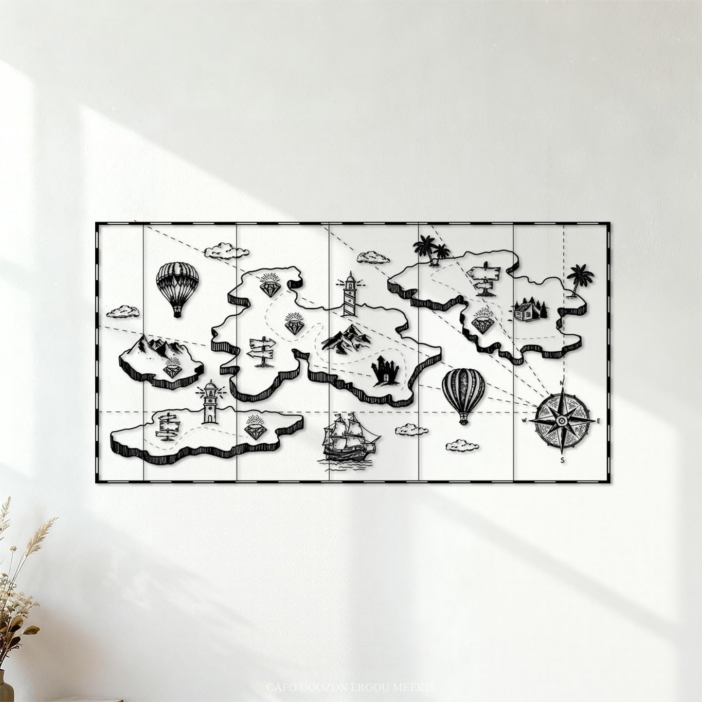 Vinyl Wall Decals Pirate Treasure map on Hand Drawn s 47.6x93.4cm Waterproof Black — image 1