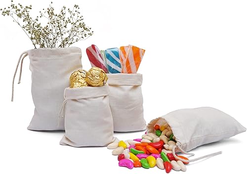 Bolsas de muselina reutilizables ecológicas de algodón grueso de 10 x 12 pulgadas con cordón único, calidad premium (color natural) - paquete de 25