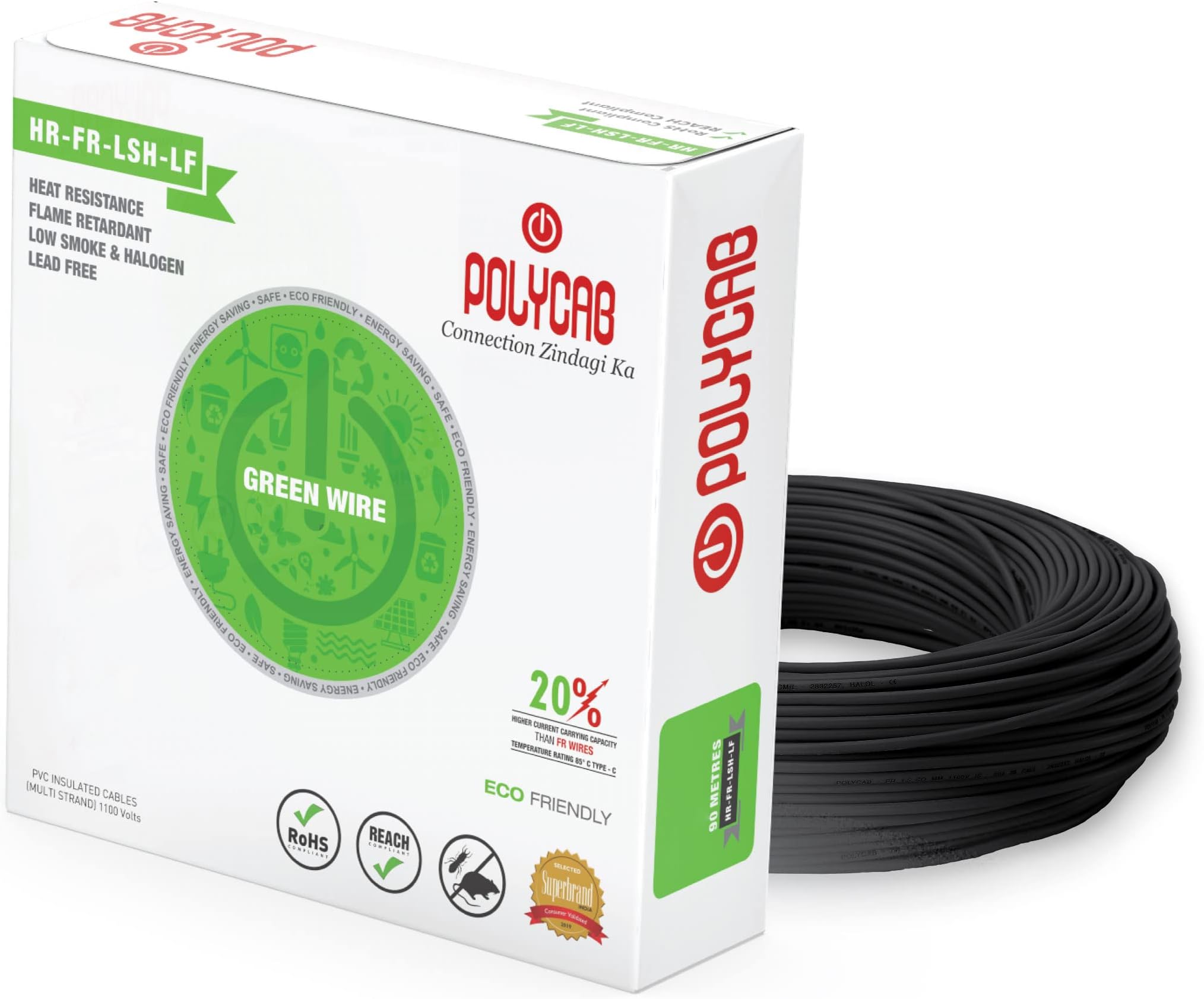 Polycab Eco-Friendly Green Wire - Colour:BLACK 90m 1sqmm
