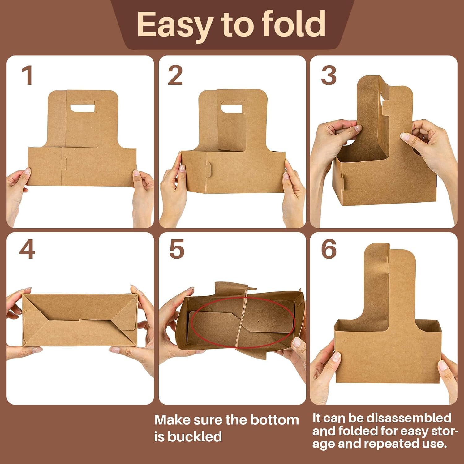 MAQIHAN 2 Cup Drink Carrier with Handle - 50Pcs Disposable Cardboard Coffee Cup Holder Portable Foldable Tray Drink Caddy Cup Carriers to go Cup Holder Food Delivery Accessories for Hot/Cold Drinks | 50 Drink Caddy, Coffee Cup Carriers for Hot/Cold Drink, Brown Teacher Appreciation Drink Carrier, Food Delivery Accessories