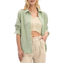 Womens Lyocell Linen Button Down Shirts Regular Fit