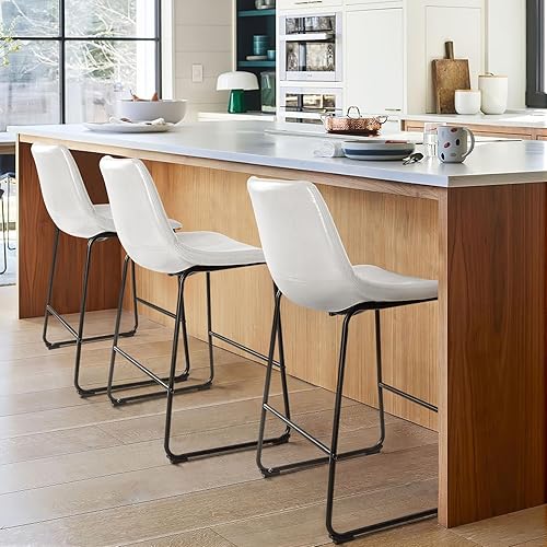 Miniatura 7 de LEMBERI Juego de 2 taburetes de bar de 26 pulgadas, modernos taburetes de bar de altura de mostrador, taburete de bar de piel sintética con respaldo