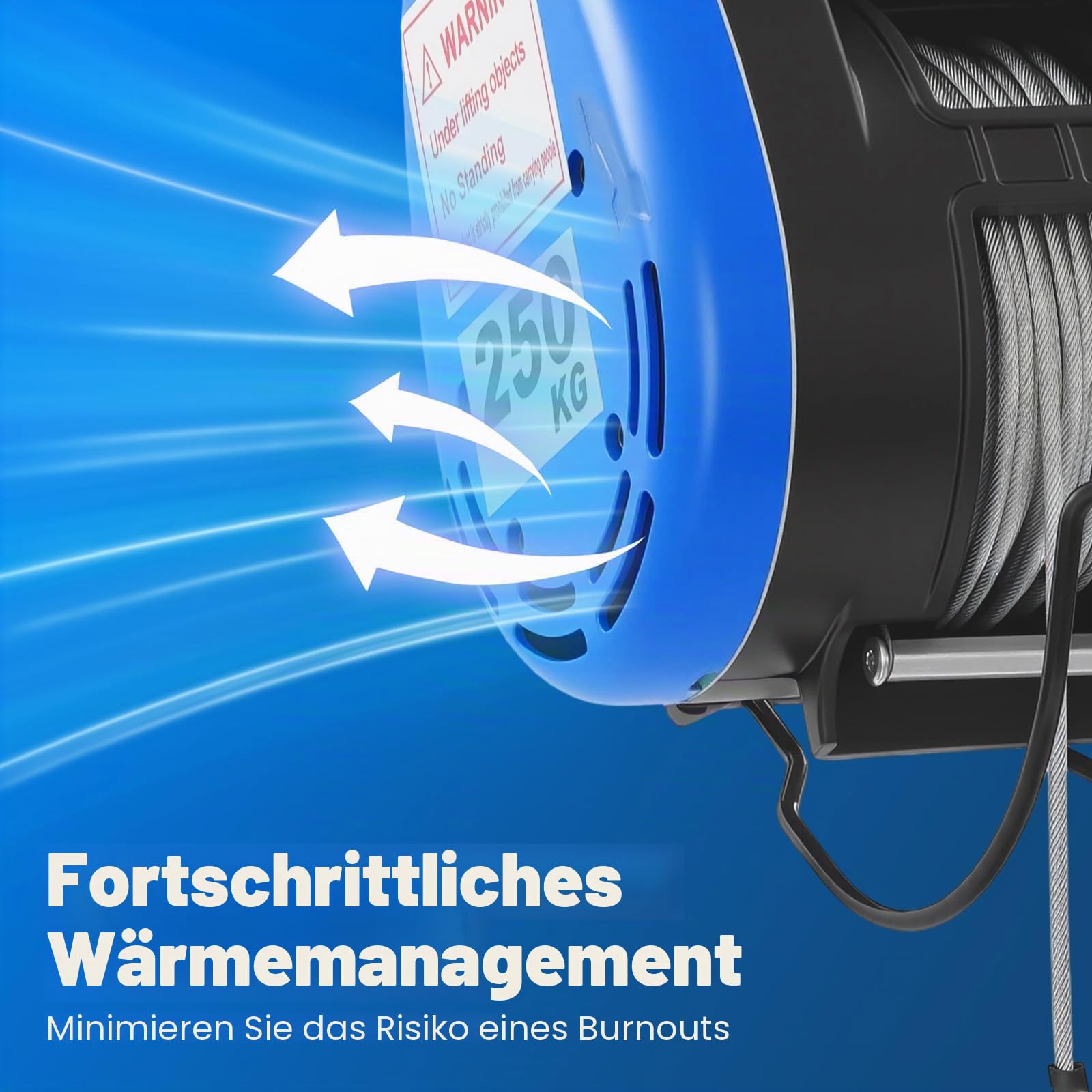Seilwinde Elektrisch 250KG, 1500W 230V Seilzug Elektrisch | mit Kabellose Fernbedienung, Hebehöhe 29m, Hubgeschwindigkeit 19m/min, IP40 Hebezug für die Landwirtschaft, Fabriken, Docks