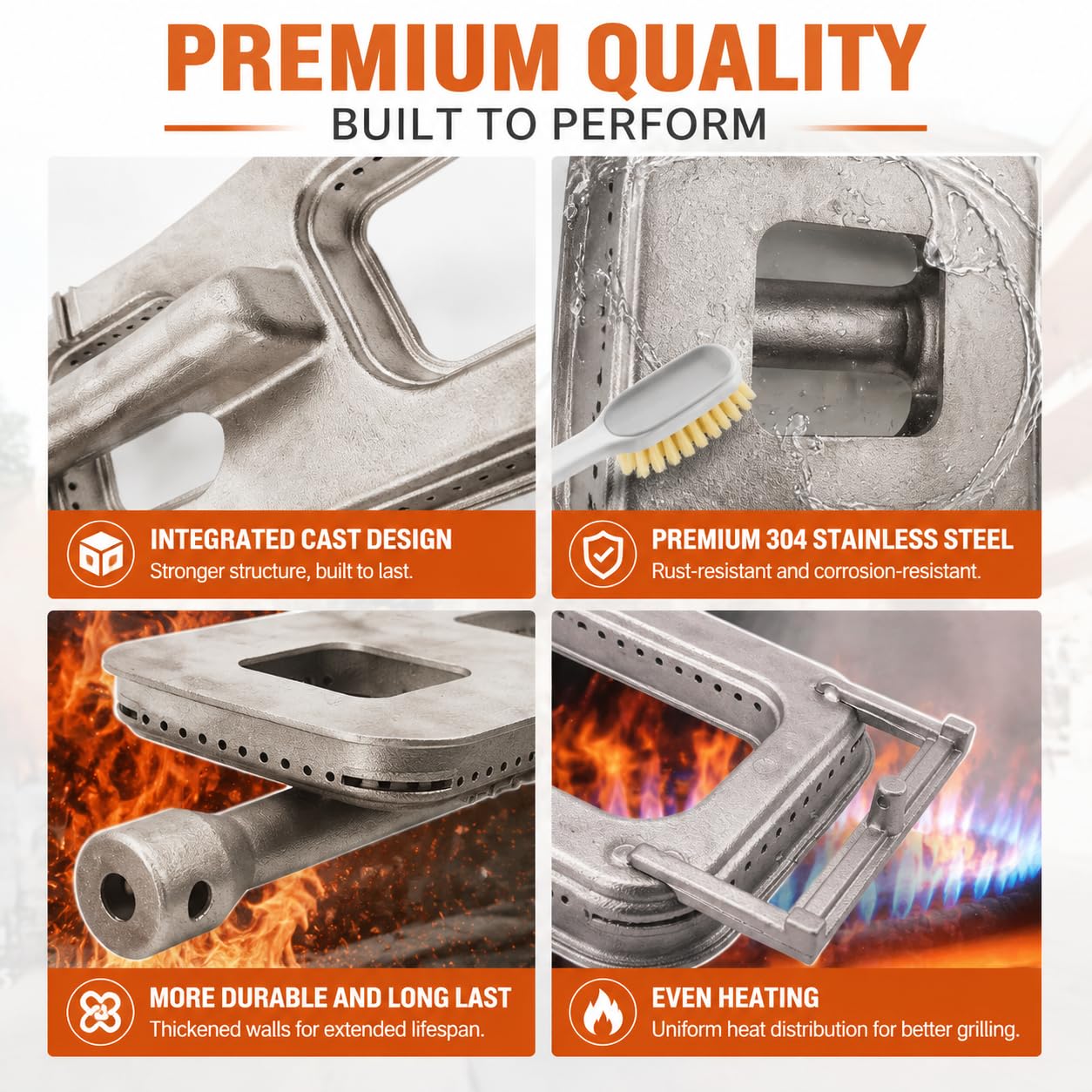 Quemador de parrilla de acero inoxidable fundido 304, 15 3/4 x 4 3/4 pulgadas, paquete de 3