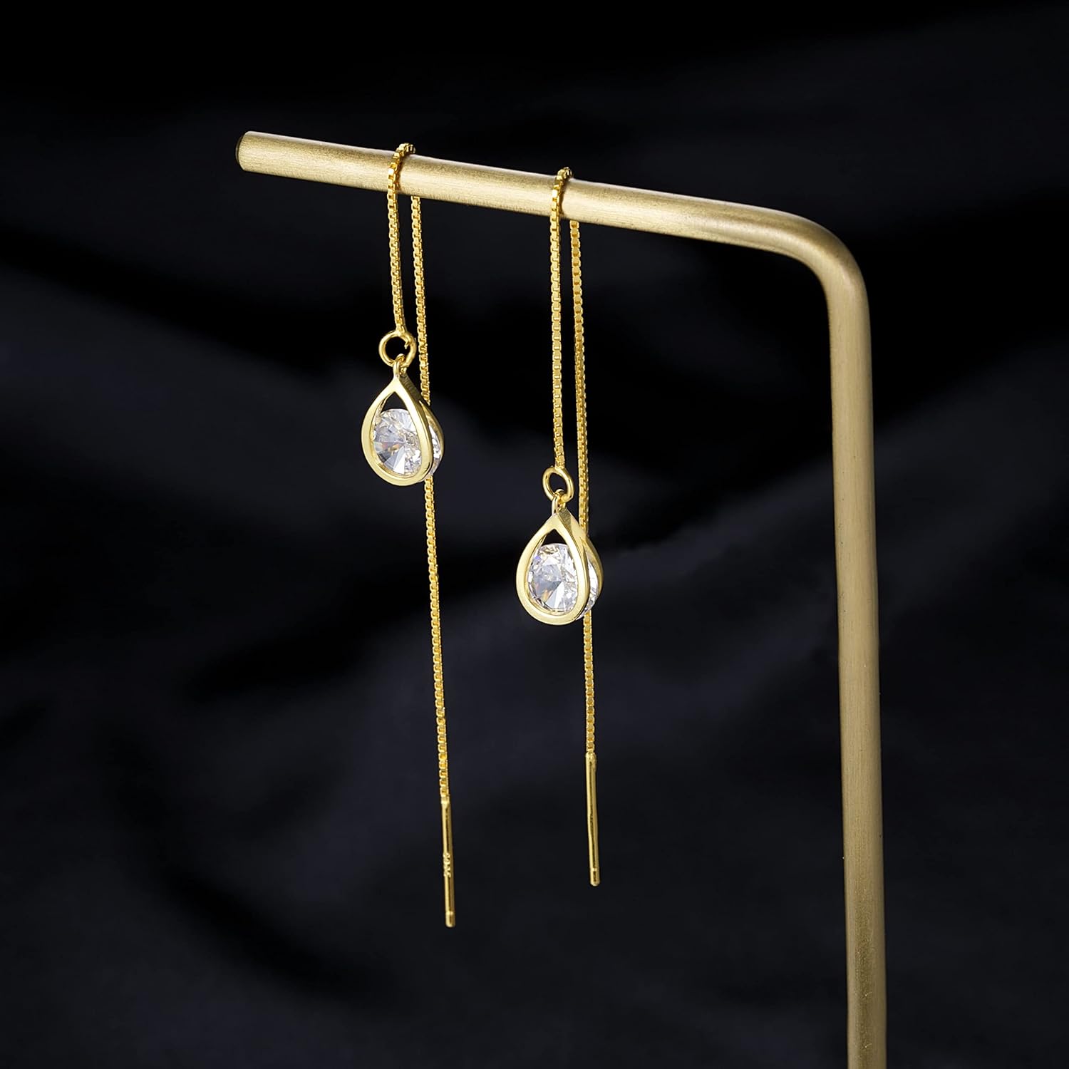 Reffeer Solid 925 Sterling Silver CZ Droplet Chain Dangle Earrings for Women Teen Girls Tassel Dangle Earrings Threader - Image 3