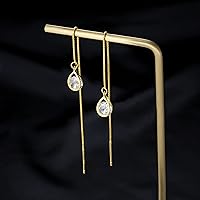 Vista 3 de Reffeer Solid 925 Sterling Silver CZ Droplet Chain Dangle Earrings for Women Girls Crystal Dangle Earrings Threader Tassel