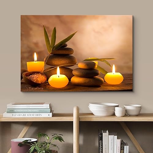 Miniatura 2 de wall26 Lienzo impreso para pared, velas con piedras de masaje en un ambiente romántico marrón, floral, naturaleza, fotografía, realismo, bohemio,