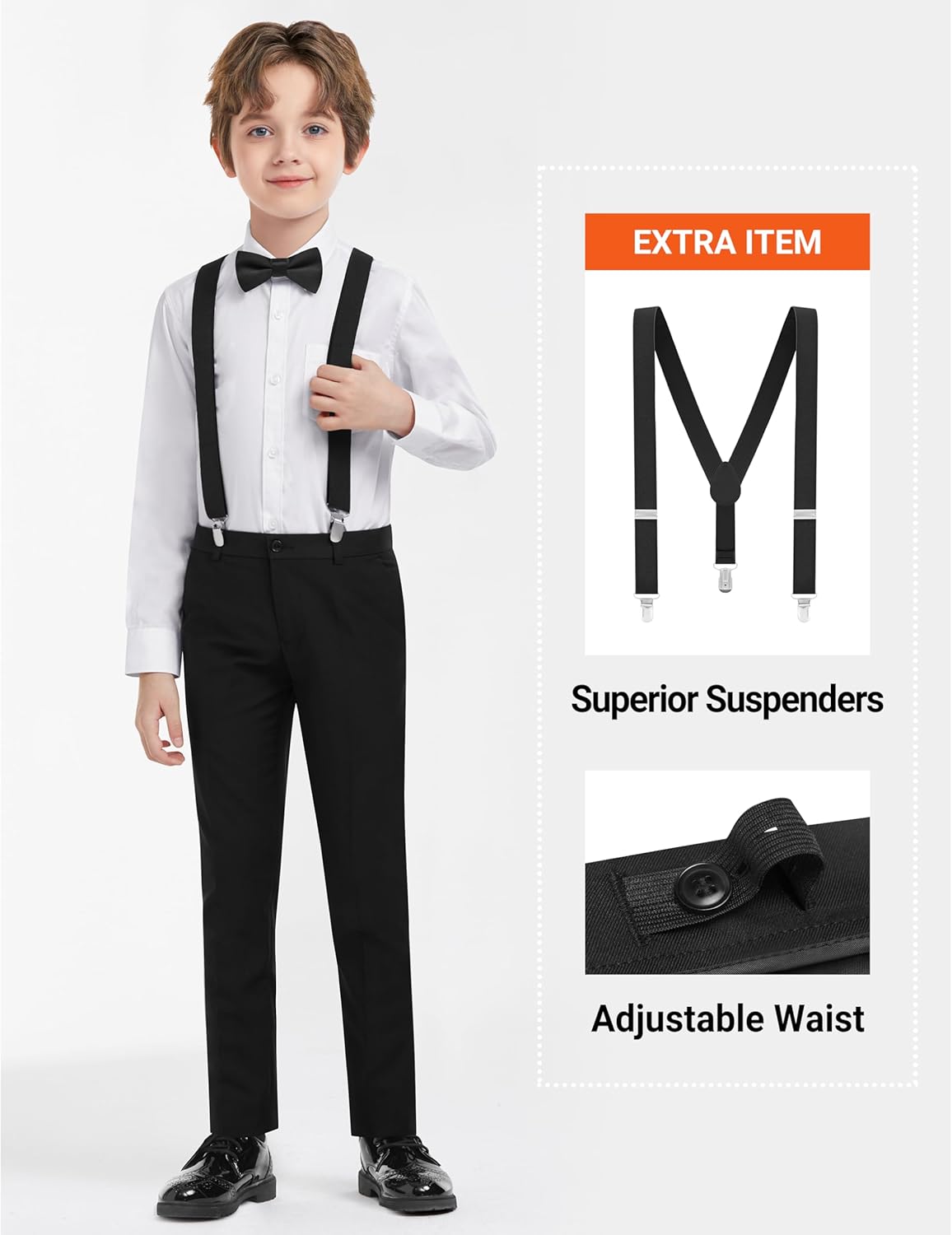 AmazingSea Boys Formal Suits Set, from Toddlers to Teen, Adjustable Waist, with Suspenders - Image 11