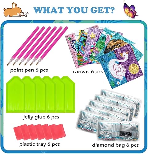 Miniatura 9 de Labeol Kit de arte de diamante 5D de 6 piezas para niños, kit de pintura de cristal, fácil pintura, juego de manualidades para el hogar 5D taladro
