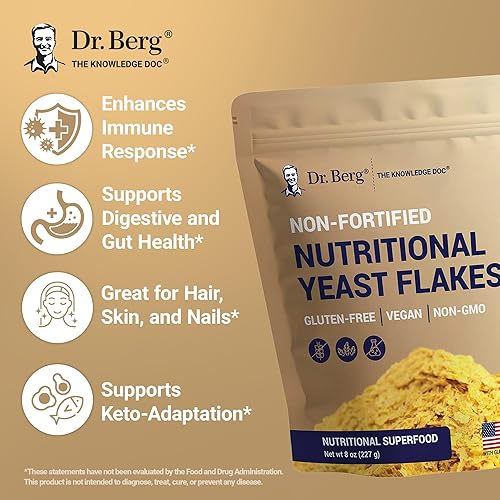 Miniatura 4 de Dr. Berg's - Copos nutricionales de levadura prémium | Sin gluten y sin OMG | Levadura nutricional con vitaminas B | Levadura nutricional apta para
