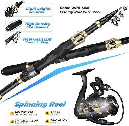 Miniatura 3 de PLUSINNO Mochila de pesca con combinaciones de caña de pescar y carrete, cajas de aparejos, mochila de aparejos impermeable para equipo de pesca