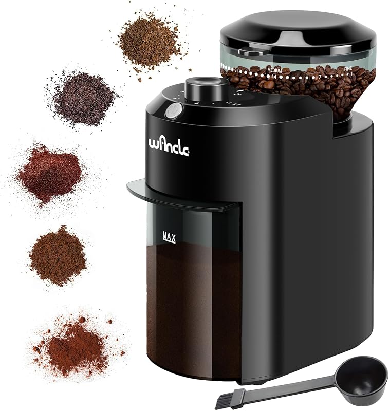 Electric Burr Coffee Grinder - Adjustable with 28 Precise Grind Settings for 12 Cups - Professional Coffee Bean Grinder (Plastic, Black)