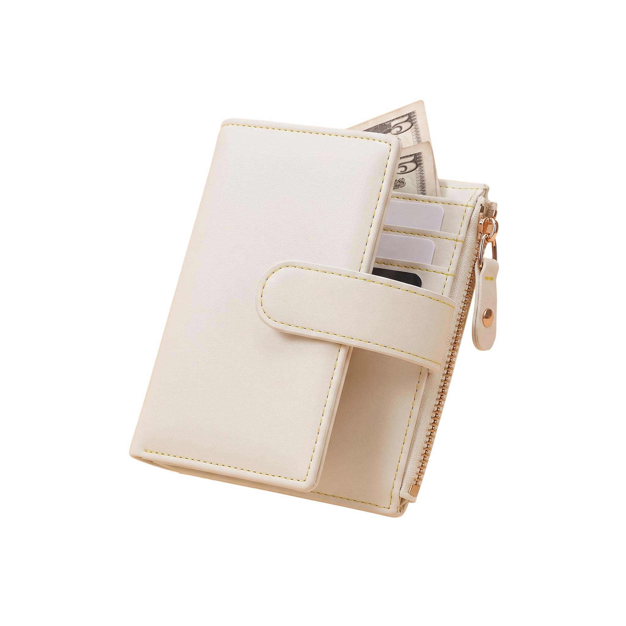 Women’s Compact Vegan Leather Wallet with Card Slots, ID Window and Coin Pocket - Ivory-image-18