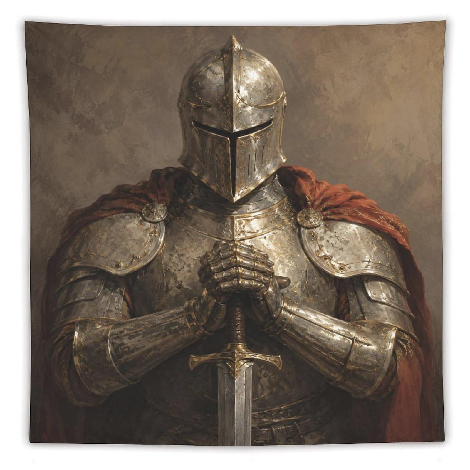 W7C8U2X3 Medieval Knight Sword Portrait Wall Tapestry, Office