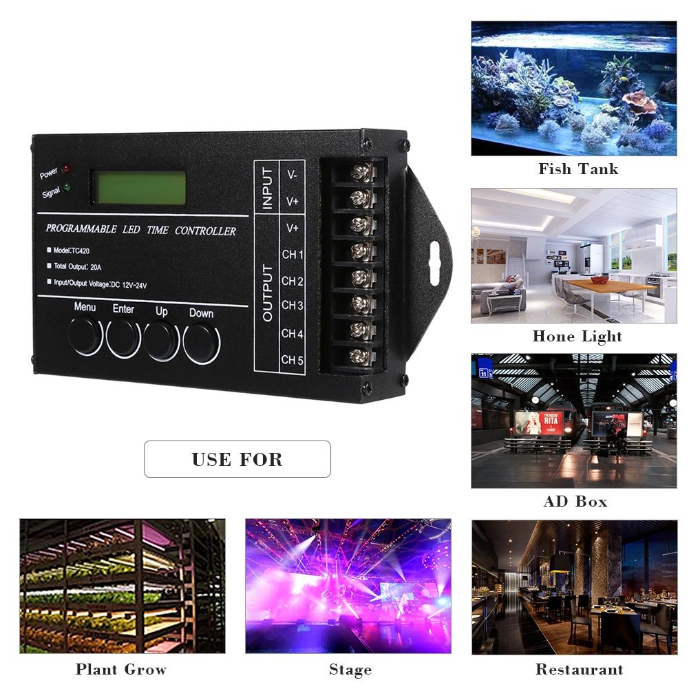 Controller LED a Tempo programmabile - DC12V 24V 20A 240W Regolatore dimmer con Timer LED Multifunzione Regolabile con Cavo CD USB