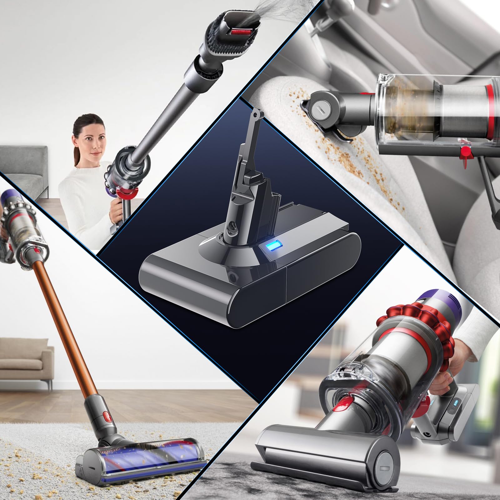 Akku für Dyson V8, Powtree Ersatzakku für Dyson SV10 Kompatibel mit V8 Absolute Animal Fluffy Motörhead Exclusive Total Clean 215681 Staubsauger (2 Filter + 1 Schraubendreher + 3 Schrauben + 1 Bürste)