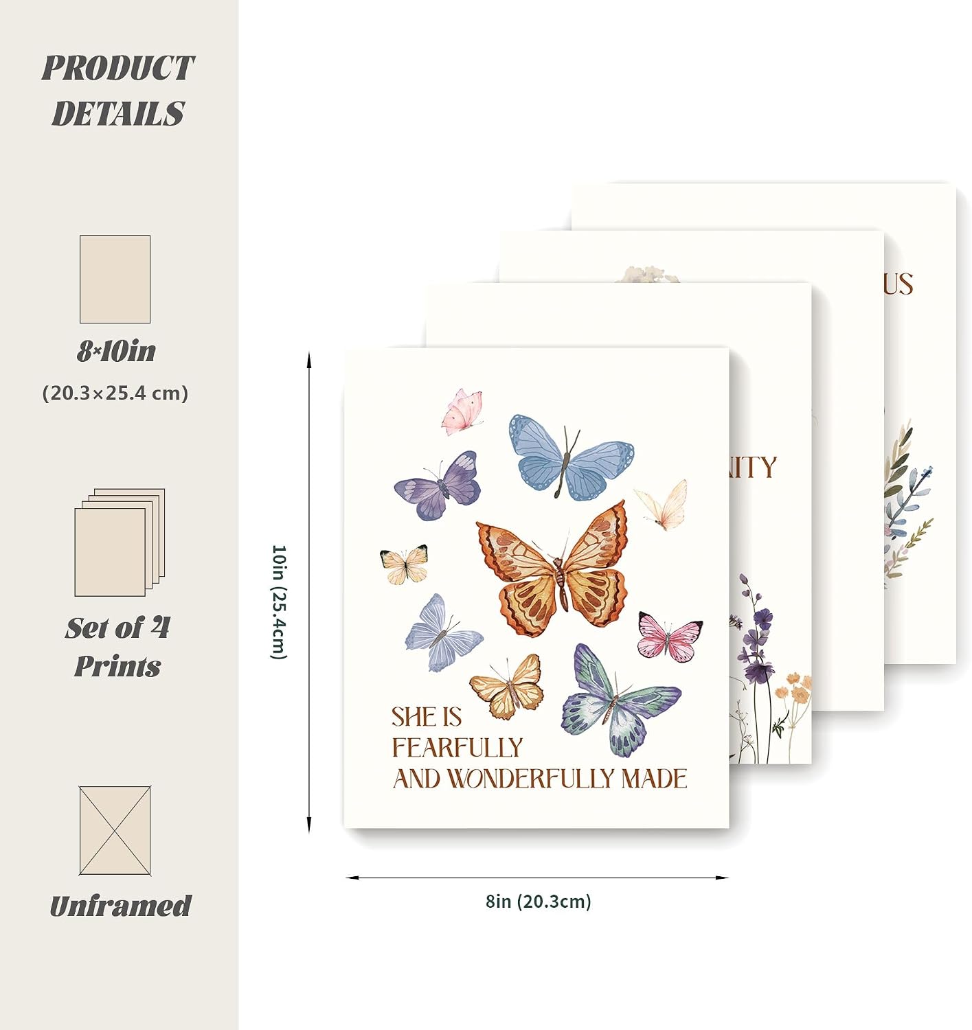 LARTSFRO Christian Wildflowers Nursery Wall Art Prints Set of 4, Bible Verse Scripture Butterfly Floral Artwork Posters Wall Decor for Baby Girls Nursery Room Bedroom Home, 8x10 Unframed image 2