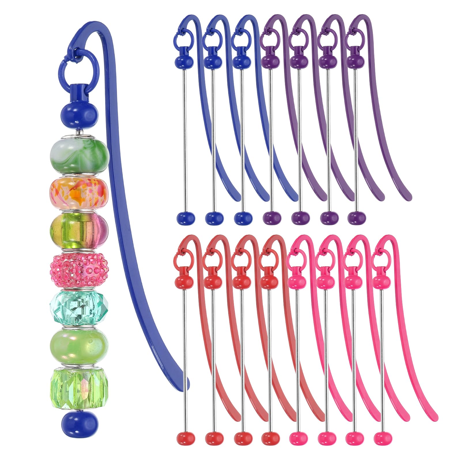 PATIKIL 16 Pcs Beadable Bookmarks, DIY Metal Blank Bar Bookmark Bead Craft Jewelry Pendant Charm Book Mark for Gift Teacher Office Supplies Home Crafts, Classic Colors