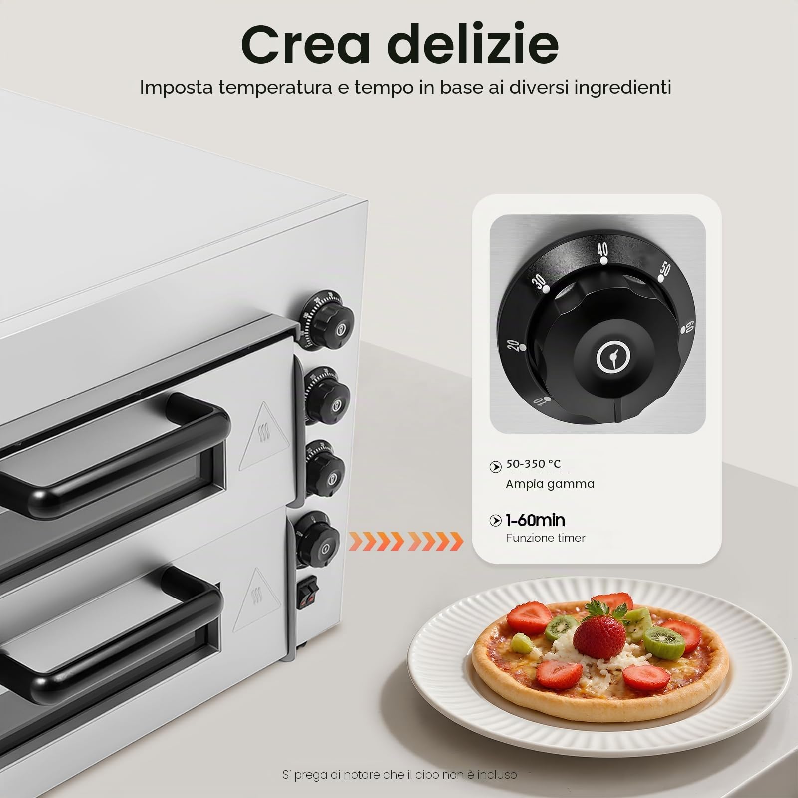 Forno per pizza commerciale, 57 x 47,5 x 44 cm, 3000 W, doppio strato, in acciaio inox, con timer, temperatura regolabile, professionale, per cucina domestica, pizzerie