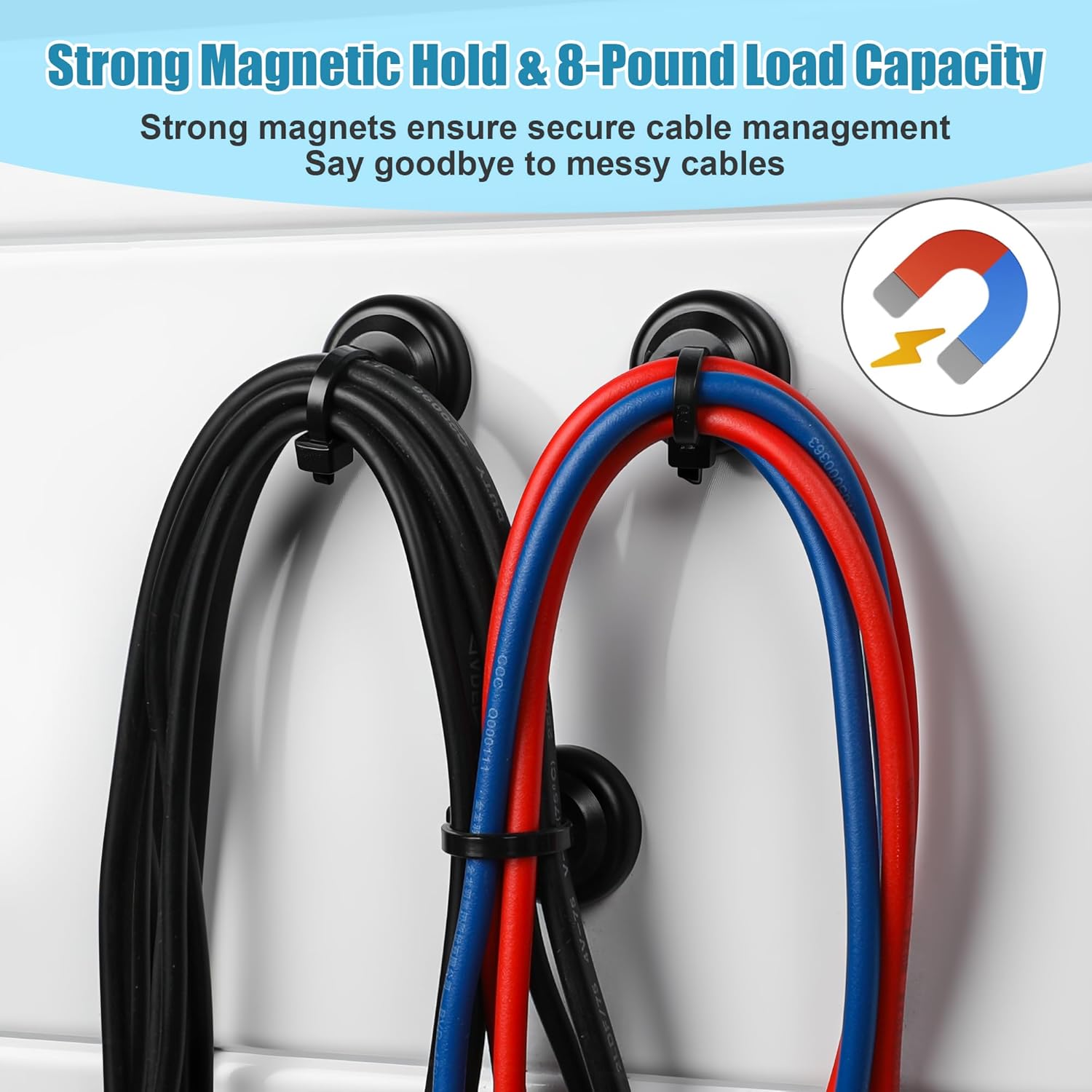 HOMAR magnetic zip tie mount Magnetic Zip Ties Mount Base Holder with 100 Pcs Cable Zip Ties, Strong Magnet Wire Holder, Cable Management Clips for Electrical Wiring Home Office Outdoors Organization