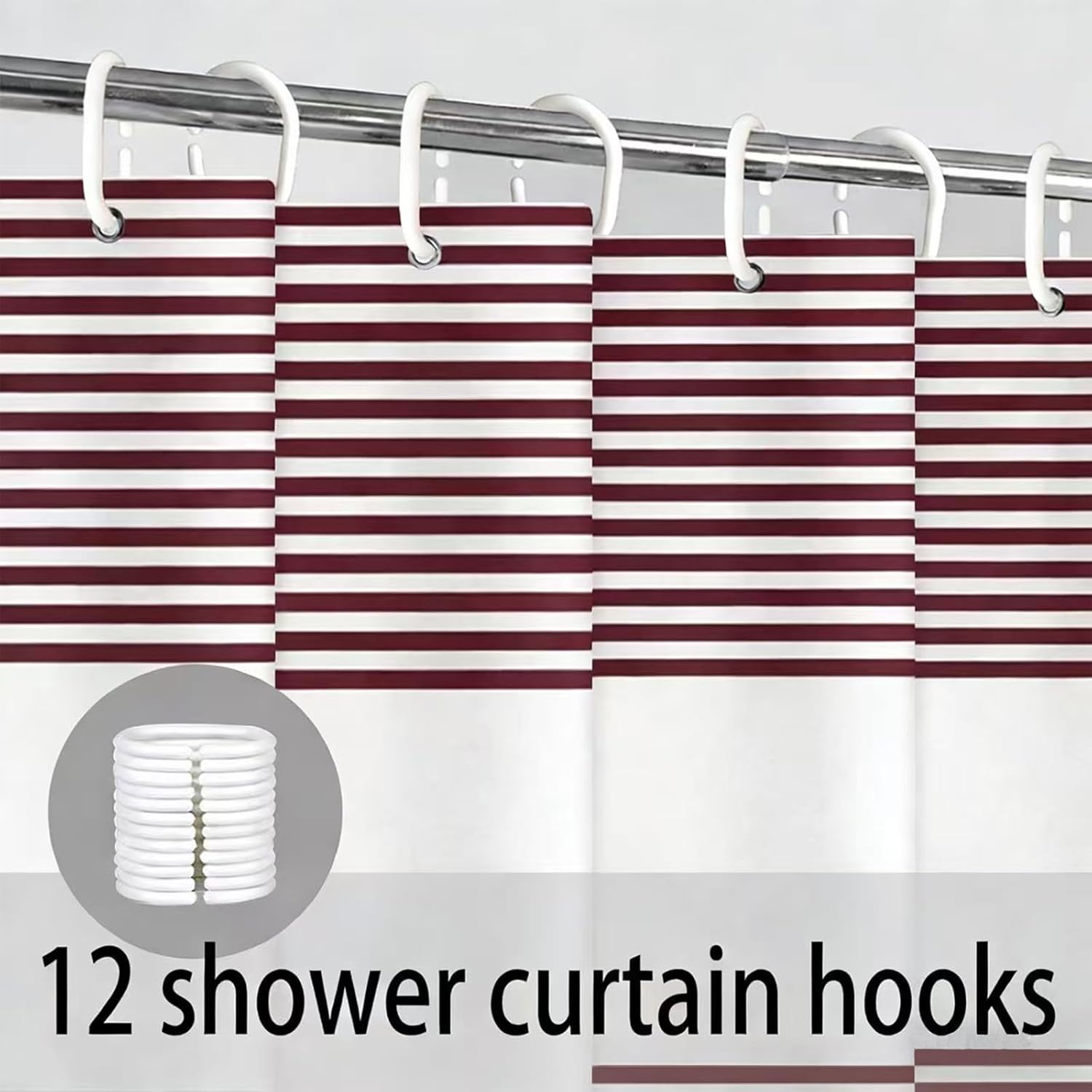 bufftieo Burgundy and White Shower Curtain for Bathroom Boho Striped Fabric Modern Farmhouse Tassel Shower Curtain Sets - 72" x 72"
