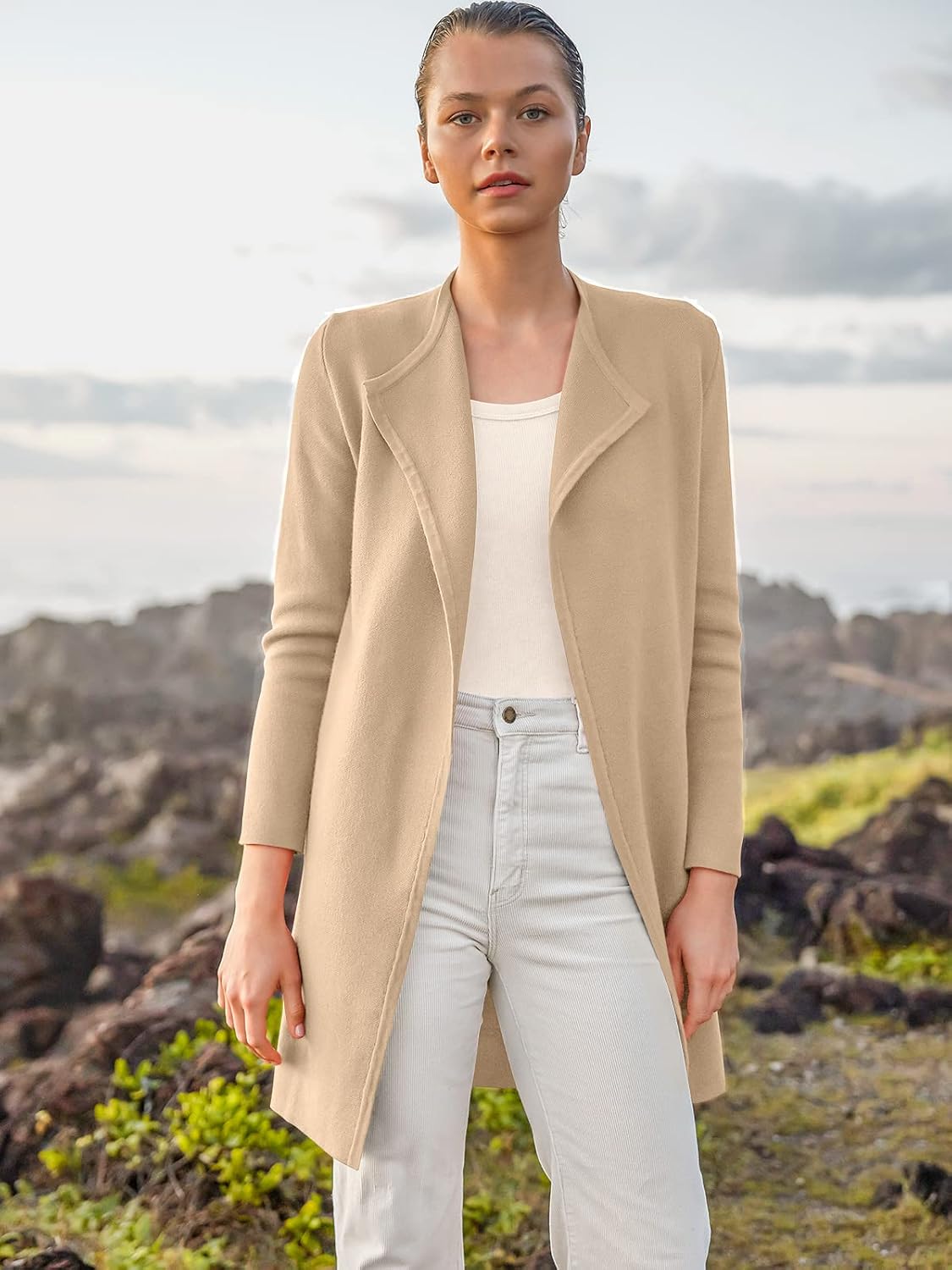 ANRABESS Women's Casual Long Sleeve Classy Draped Open