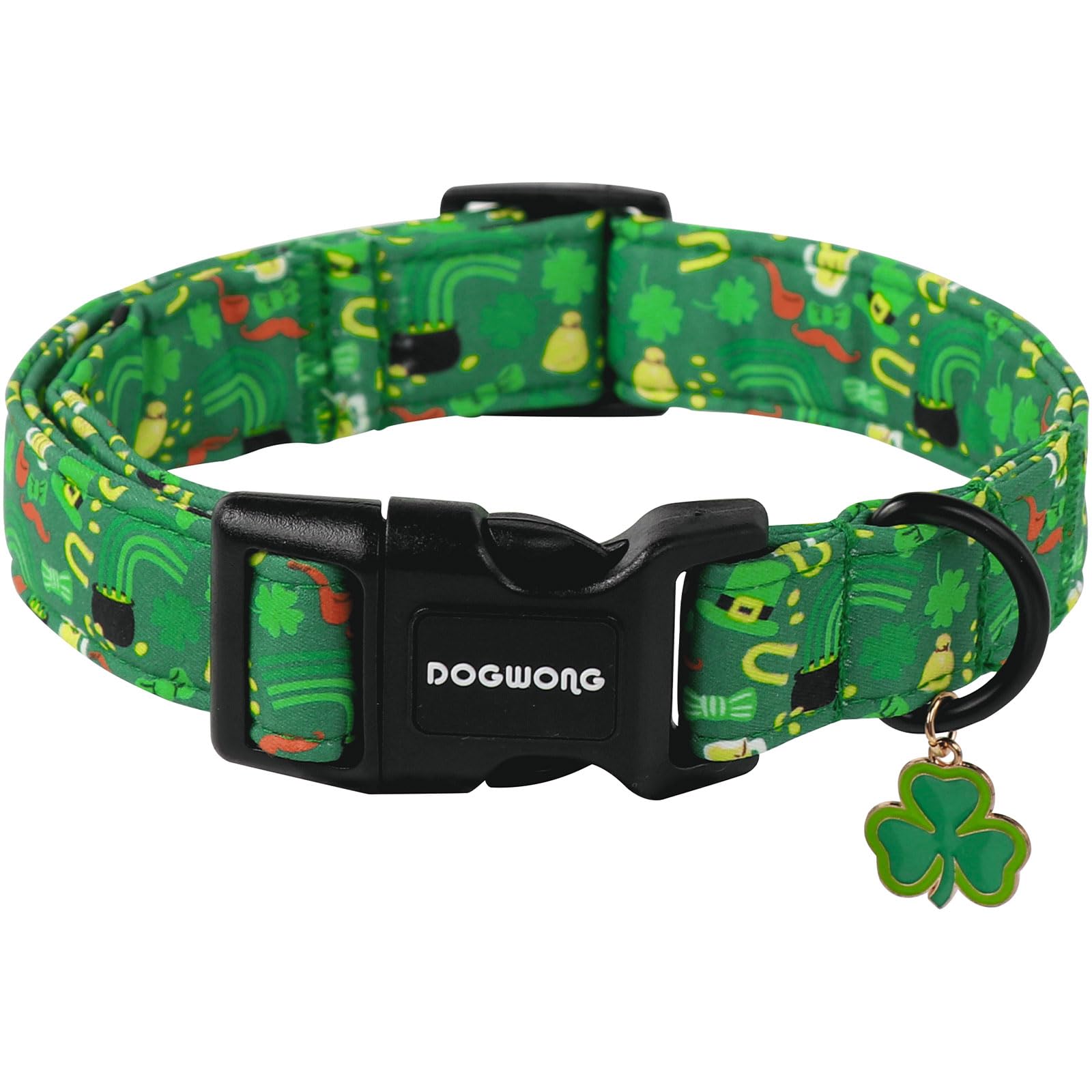 DOGWONG St Patrick's Dog Collar- Green Clovers Dog Collar, Adjustable Cotton Shamrock Pet Collar Cute Lucky Charm Puppy Collars for Small Medium Large