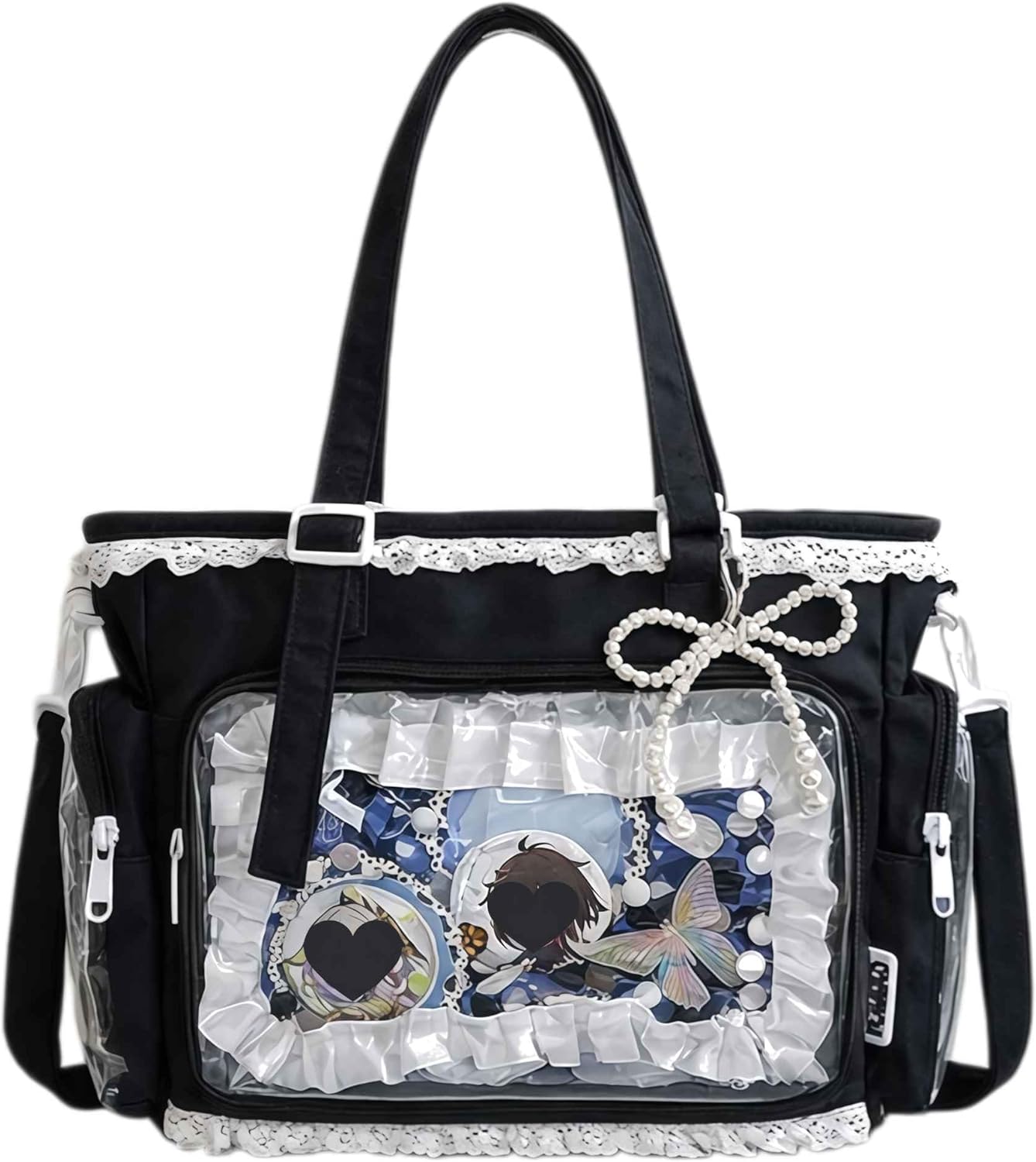 Ita Crossbody Tote Bag, Pin Display Bag with Insert, Cute Messenger Bag, Tote Bags with Zipper Ruffle, Y2k Aesthetic Trendy