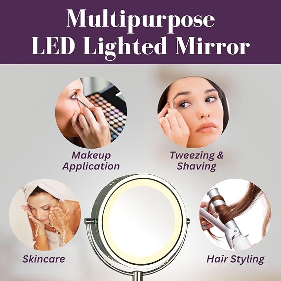 JERDON Hardwired Wall-Mount Makeup Mirror - 8X/1X - Chrome - HL75CD