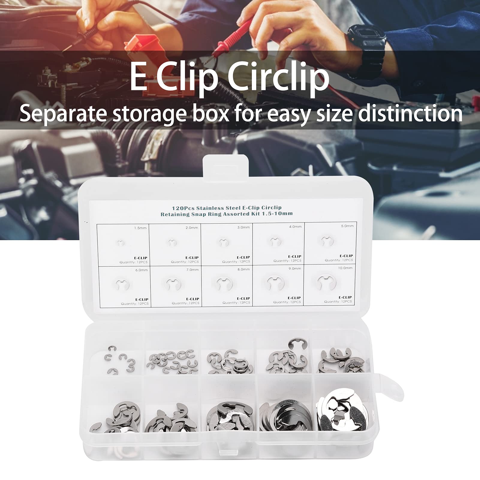 120Pcs E Clip Washer Stainless Steel External Retaining Ring Circlip Assortment Kit 1.5mm?10mm