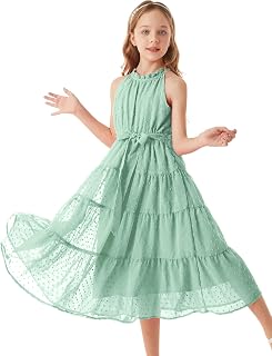 GRACE KARIN Girls Halter Neck Dress Sleeveless Casual A-line Flowy Summer Maxi Dress for 5-14 Years