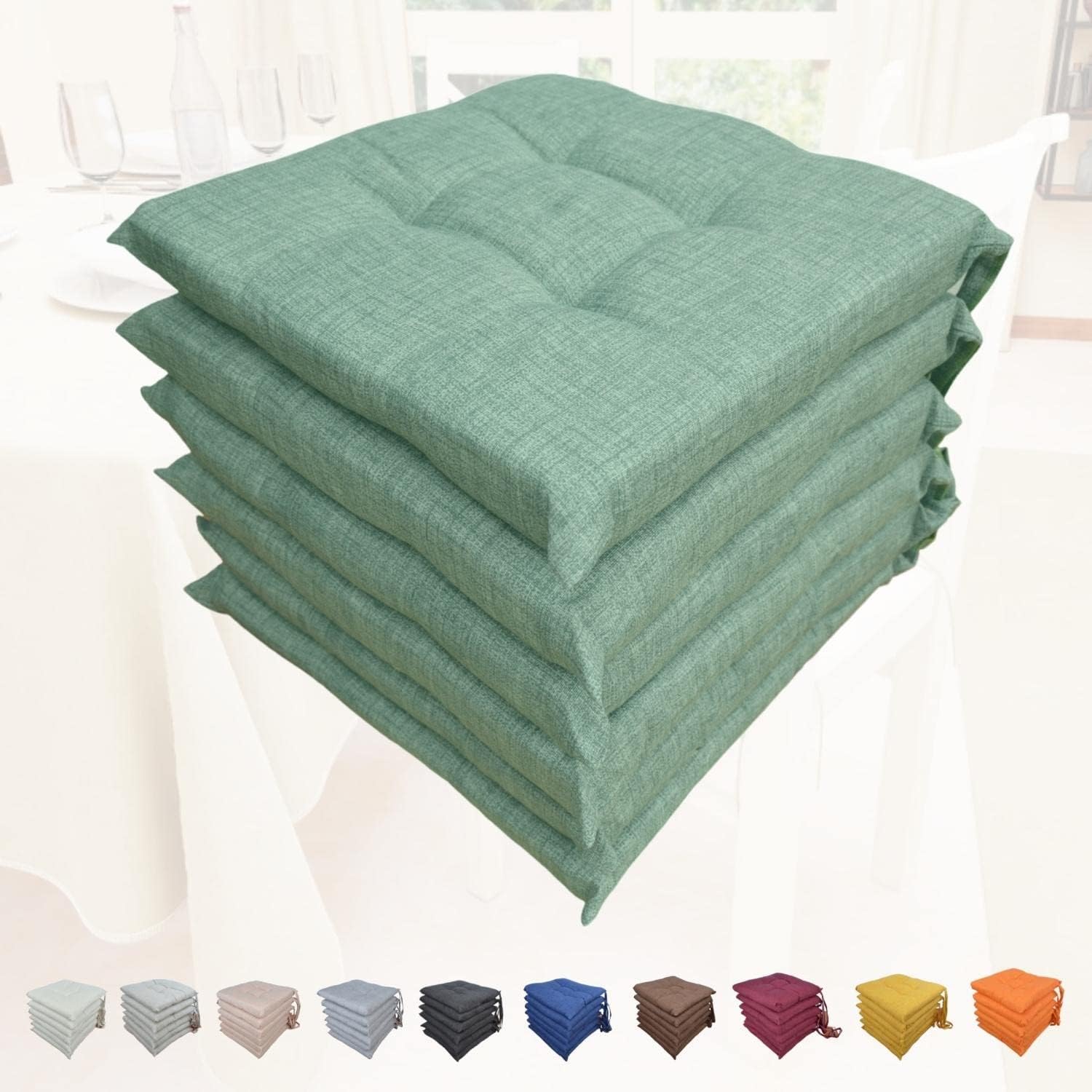 Set Di 6 Cuscini Per Sedia Con Lacci - Imbottiti In Cotone, Made In Italy, Spessore 6 Cm - Foto 9