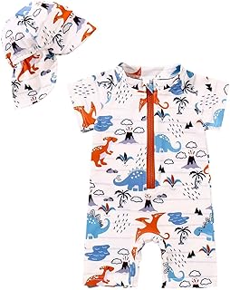 Camiseta de natación para niños pequeños y bebés, traje de baño para recién nacidos, protector de rash guard, para bebé, niños, niñas, con cremallera, traje de baño con sombrero, bañador con