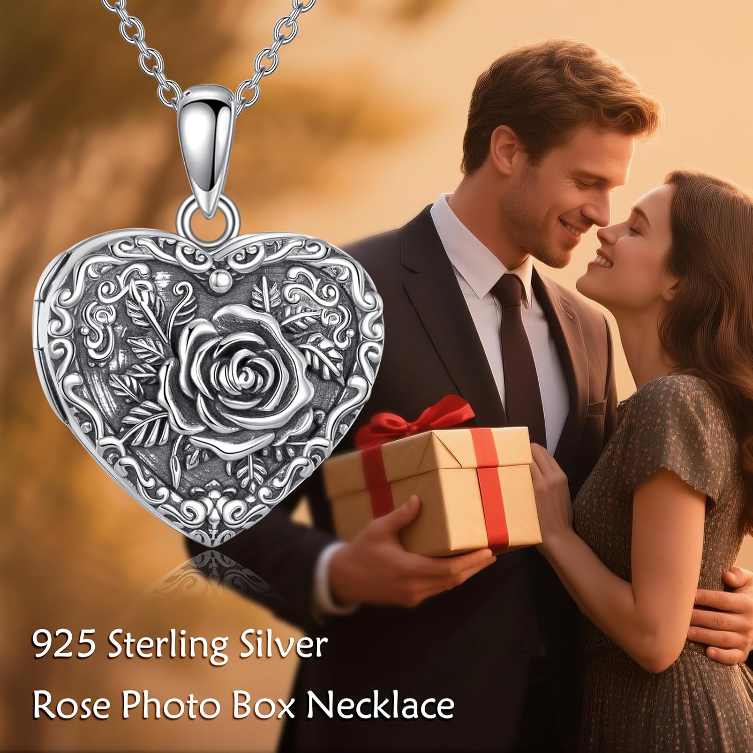 TIGER RIDER Rose Heart 925 Sterling Silver Locket Necklace Flower Pendant that Hold Picture Jewelry Gift for Women Birthday Christmas - Image 6