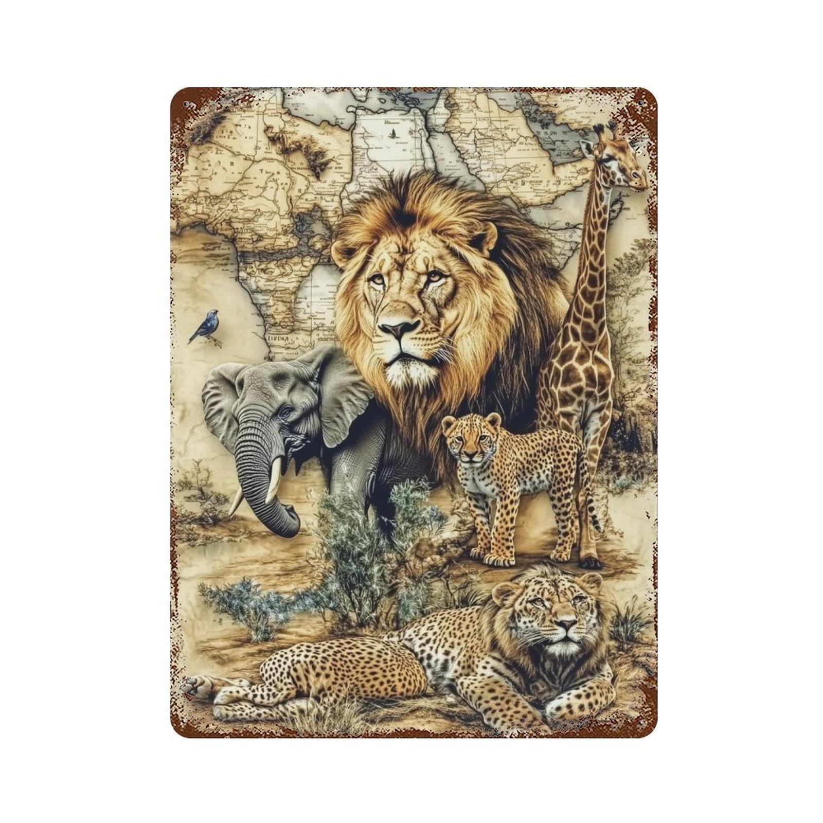 Garage Style Wild Safari Adventure Weathered Tin Sign 15.7"x11.8", Shabby Chic Decor for Bar And Workshop