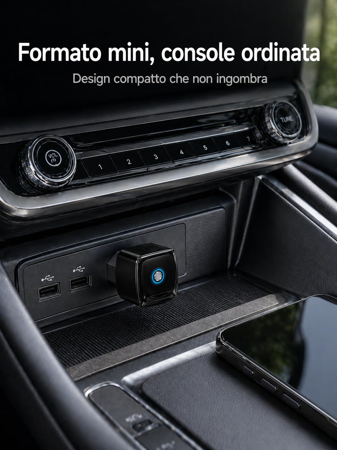 Adattatore Wireless CarPlay e Android Auto 2 in 1, Dongle Nero Ultra Mini con Pulsante Interruttore per 2 Dispositivi, WiFi 5,8 GHz, Plug & Play, USB-A/USB-C, OTA per Auto con CarPlay/Android Auto