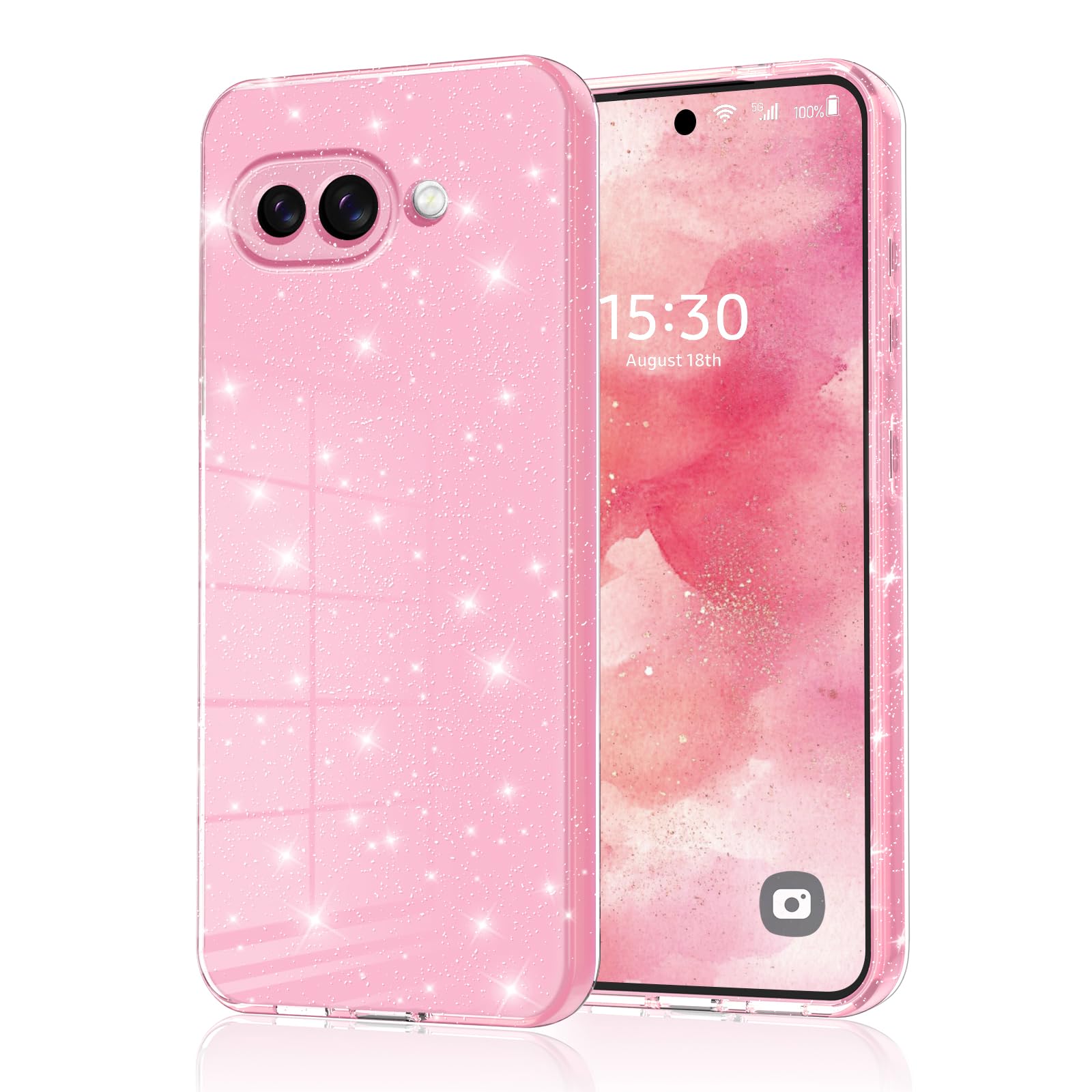 Cover per Google Pixel 9A,e Vetro Temperato Custodia con Cordino Silicone Morbida Cellulare Girocollo Collana Necklace Sottile Protettiva Bumper Antiurto TPU Case, Rosa