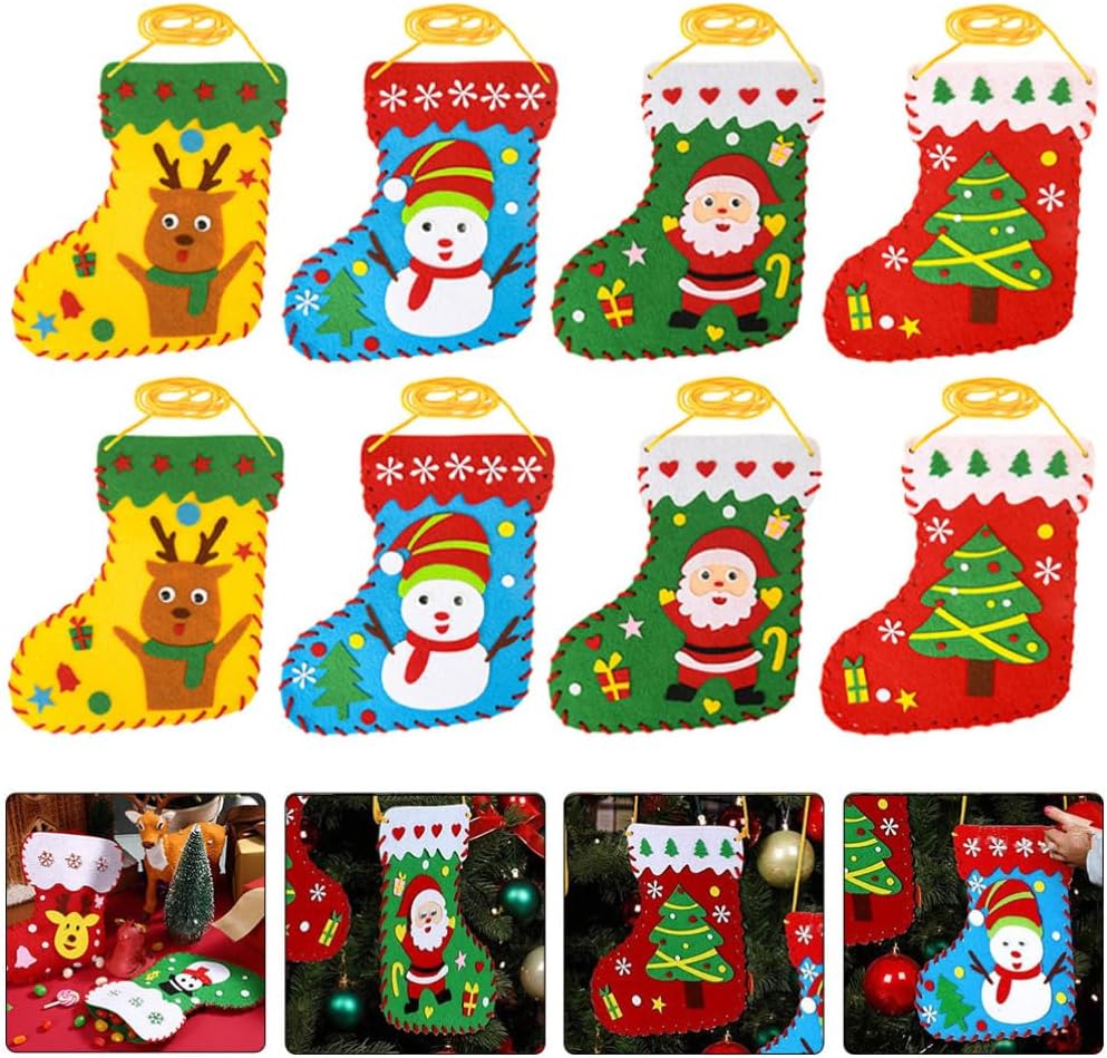 JOINPAYA 12PCS DIY Christmas Stocking Making Kits: Felt Santa Craft Applique Stocking Bag for Holiday DIY Arts and Crafts Felt Christmas Stocking Making Kits