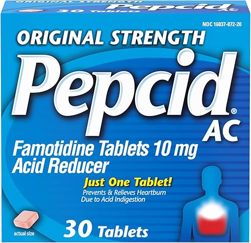 Pepcid Fuerza original de CA 10 mg de famotidina para prevenir y aliviar la acidez estomacal 30 unidades Pepcid Fuerza original de CA 10 mg de famotidina para prevenir y aliviar la acidez estomacal 30 unidades