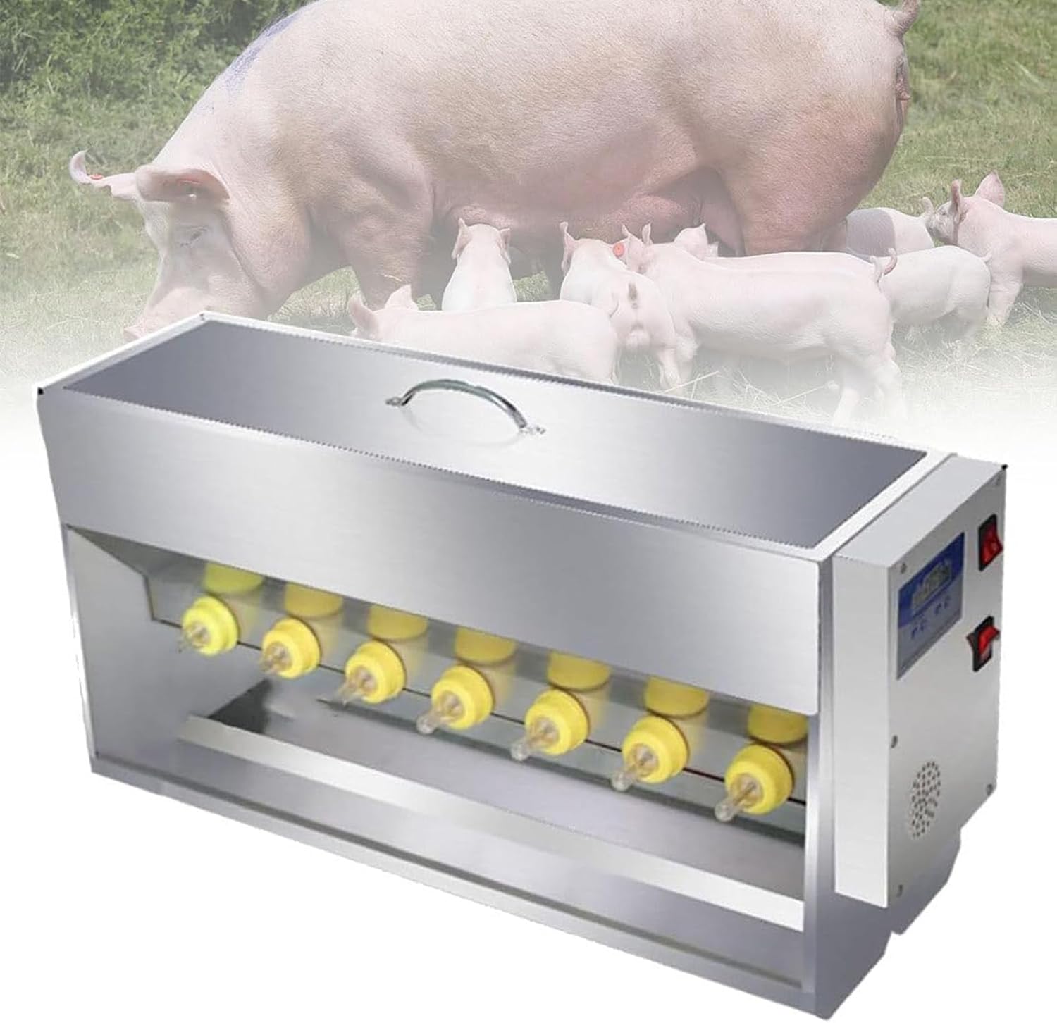 Animal Nipple Feeders 10/14 Nipples Small Animal Milk Feeder, with Sound Source Hole, Automatic Stirring Little Pig Milk Feeding Machine, Essential Feeding Equipment(14nipples)