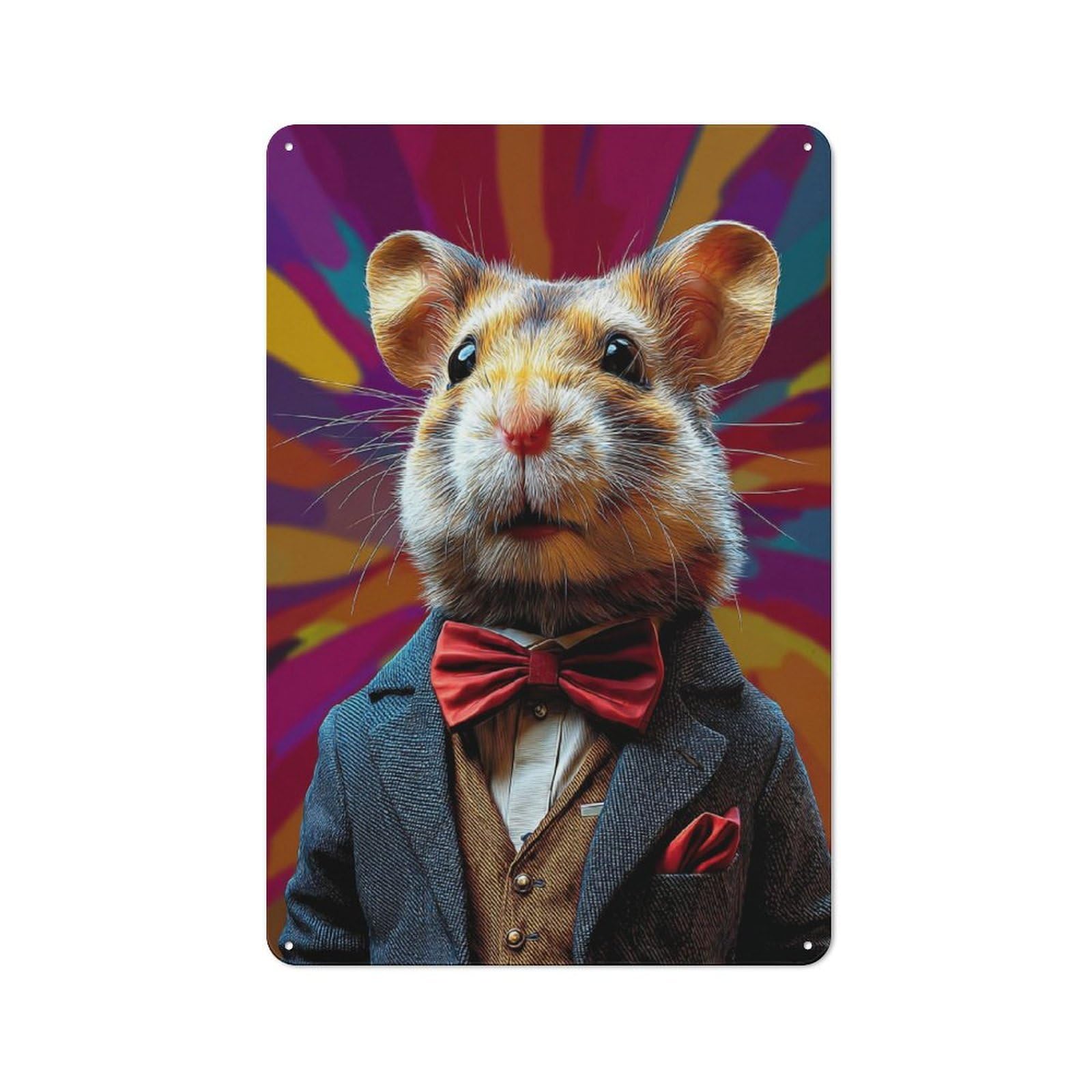 Junmoney Stylish Hamster In Formal Attire -1 Metal Wall Sign 30X20cm Featuring For Café Or Restaurant, A Decorative Metal Sign For Cafés And Restaurants