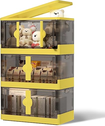 BCGT Contenedores de almacenamiento plegables de 8.2 galones con tapas, 1 paquete de contenedores de almacenamiento apilables de plástico con ruedas