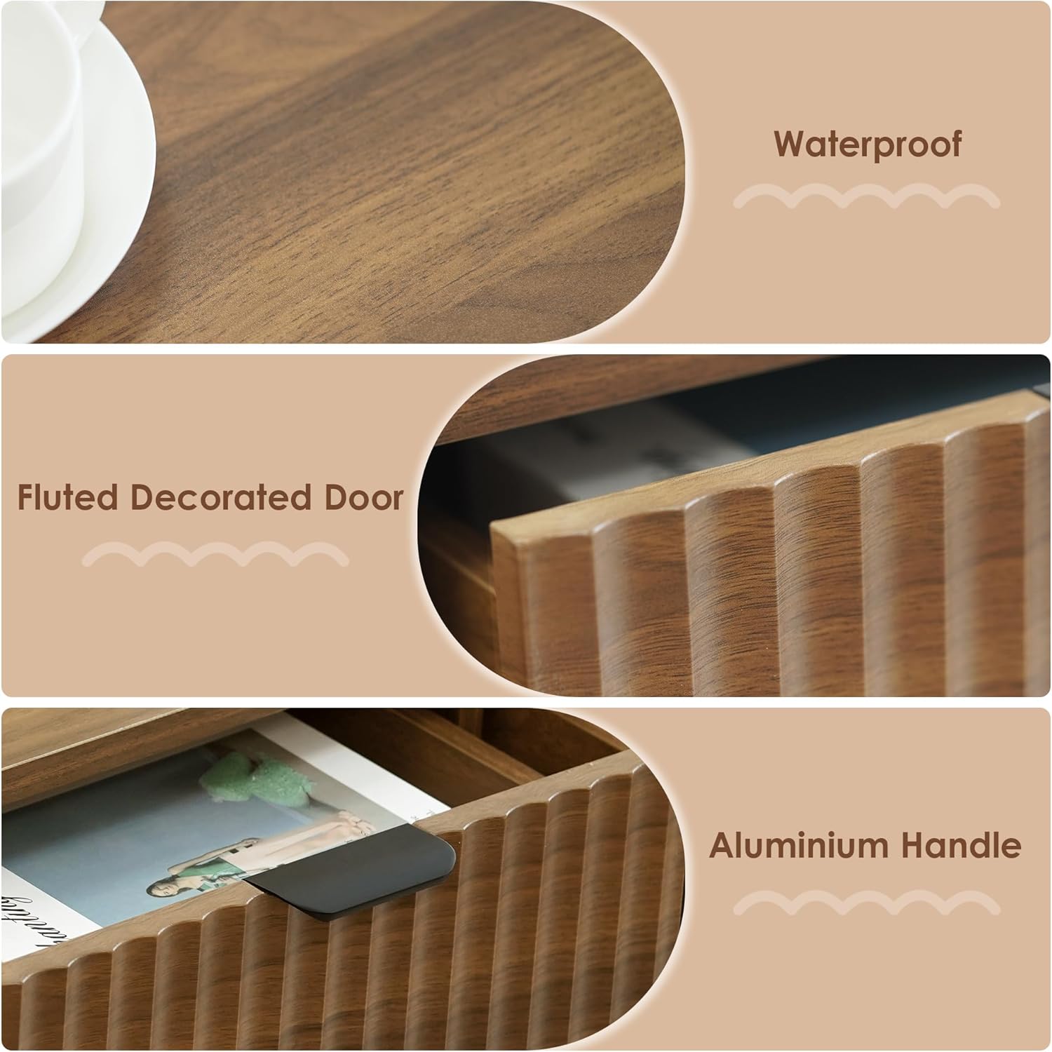 Fluted Console Table, Wooden Sofa Table with Storage and Drawers, Farmhouse Behind Couch Table Entryway Table for Entrance, Hallway, Living Room, Brown - Image 6