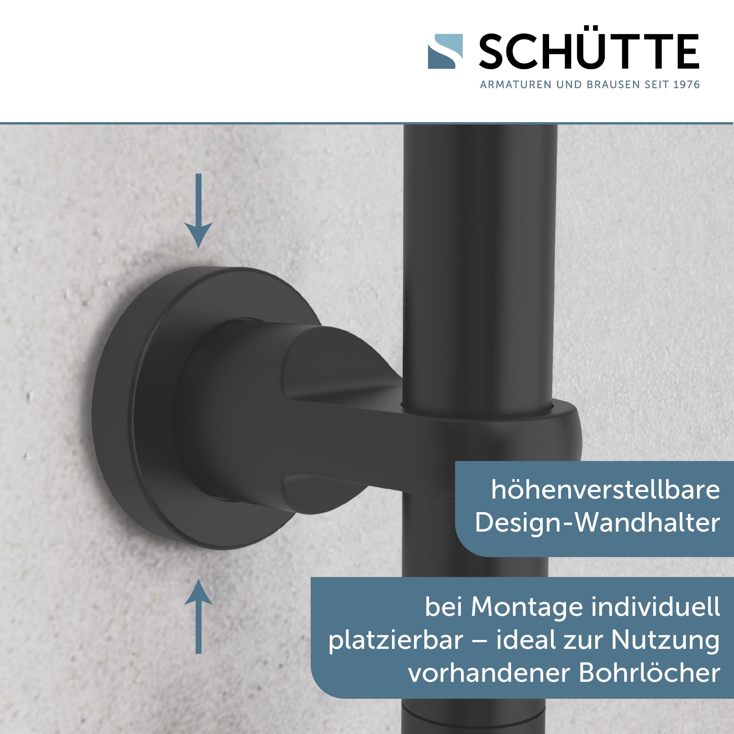 Schütte Duschset MALLORCA Duschsäule mit großer Regendusche Handbrause mit 3 Strahlarten Duschsystem ohne Armatur Schwarz Matt | 3 Strahlarten Duschsystem ohne Armatur Schwarz Matt