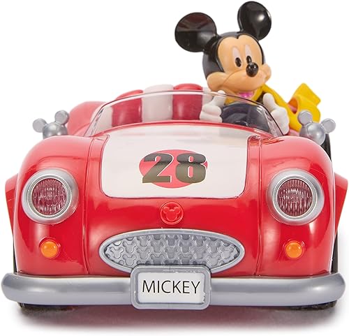 Miniatura 3 de Disney Store Coche de control remoto vintage oficial de Mickey Mouse para niños, rojo brillante, convertible Roadster con luces y sonidos, divertido
